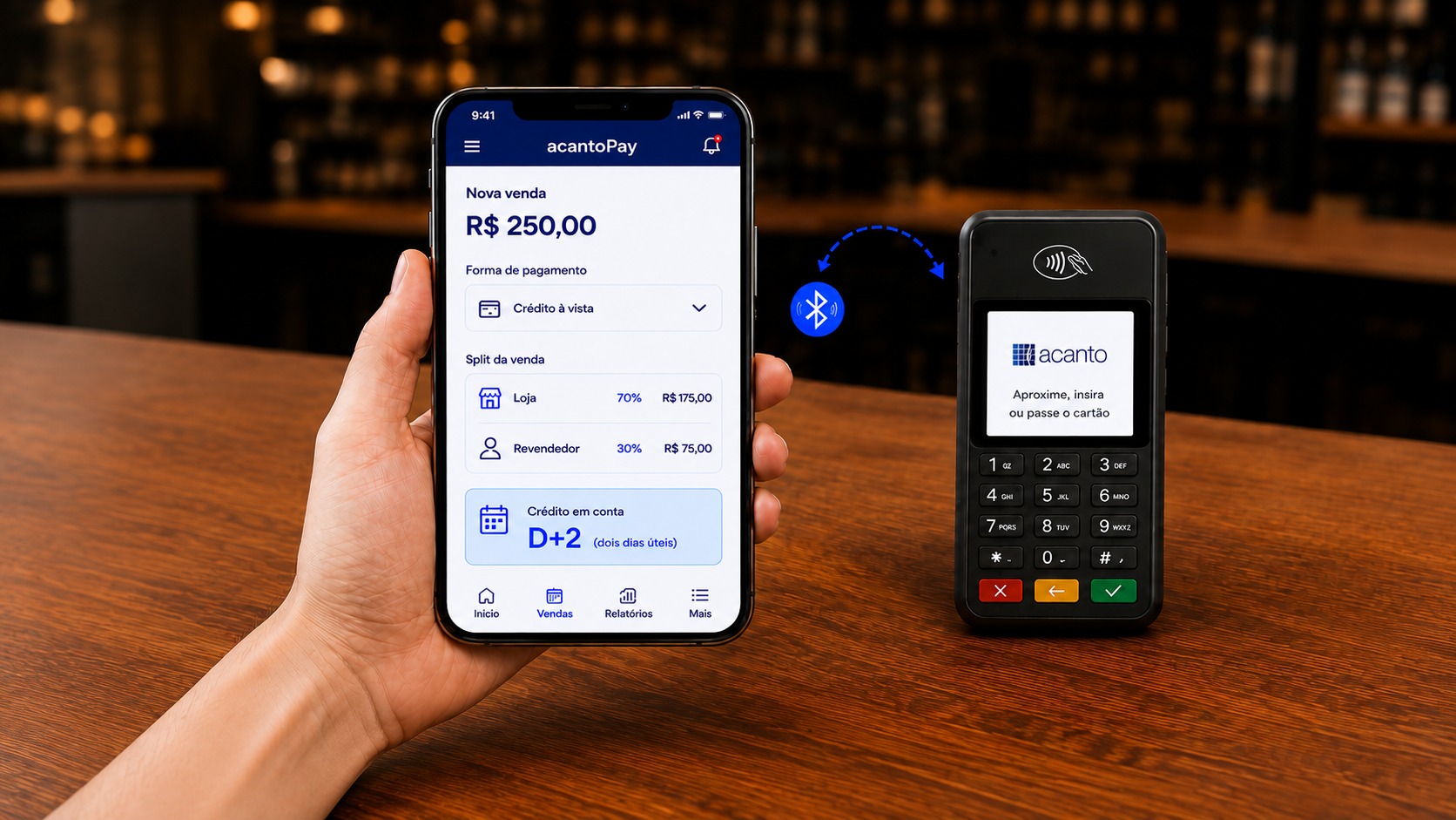 App AcantoPay enviando venda via Bluetooth para o Pinpad