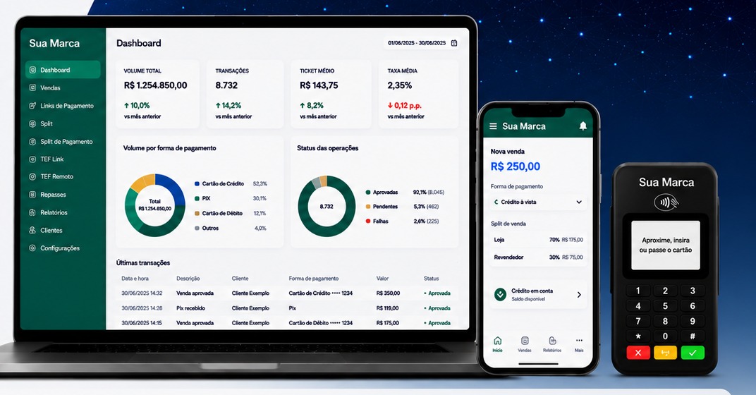 Portal, app e maquininha personalizados com a marca do cliente (White Label)